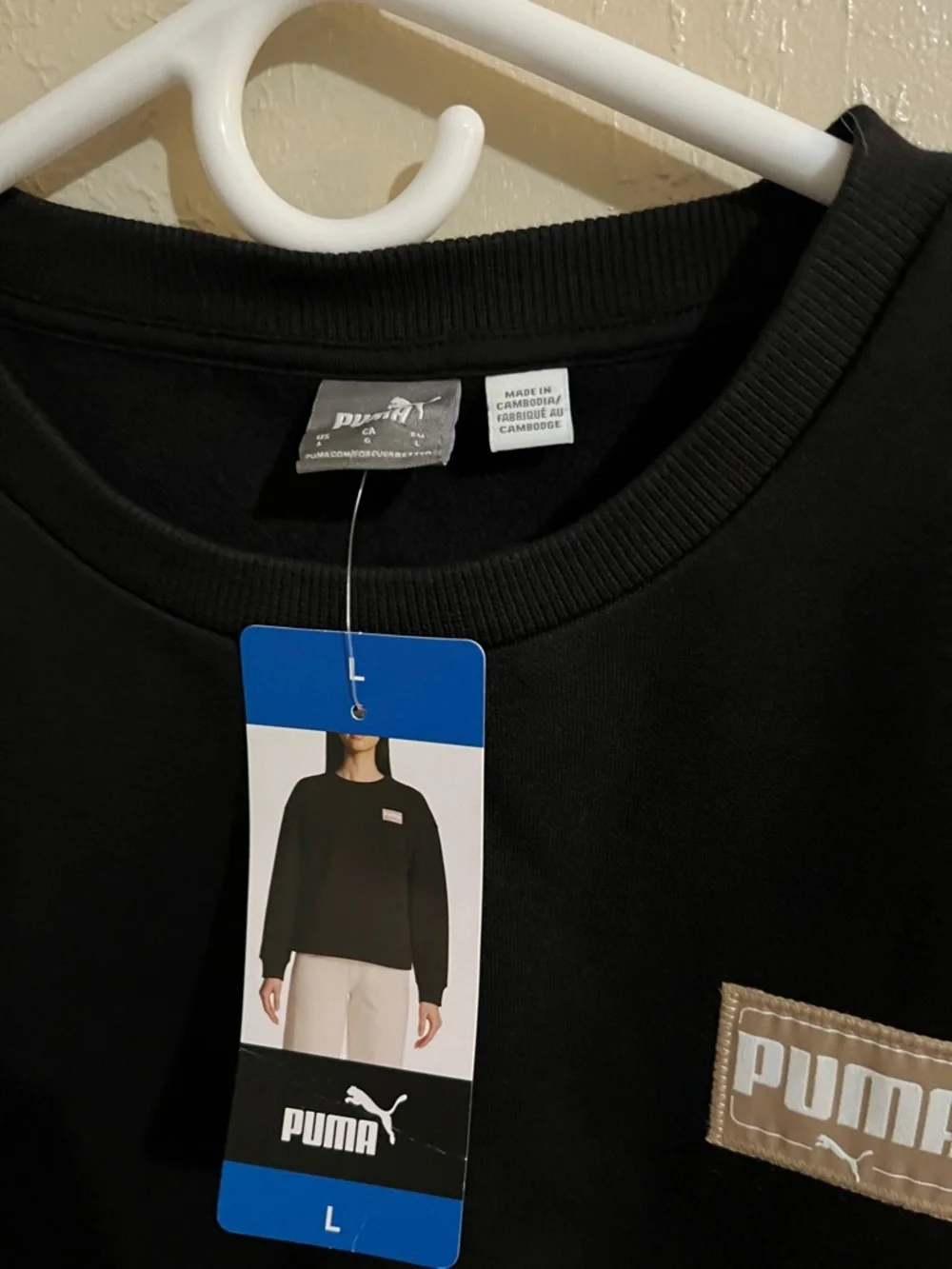 Puma Black Crew Sweatshirt with Tan Patch - Picture 2 of 6